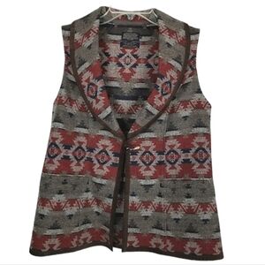 Pendleton Woolen Mills Southwest Aztec Vest Wool Geometric Suede Mens Size Small